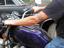 Danny trying out the purple gas tank